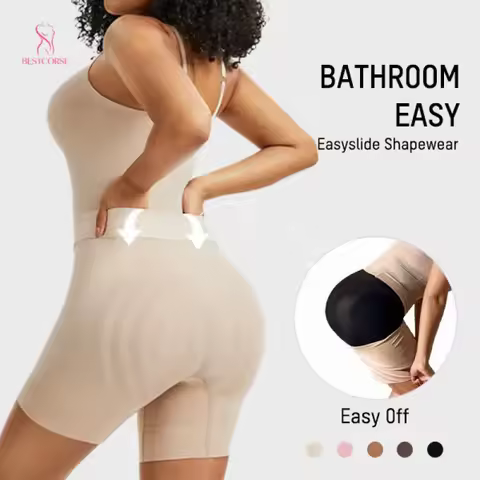 Easy-Off Back Open Crotch High Compression Women Shapewear Bodysuit Shorts Seamless Body Shaper Tummy Control Postpartum